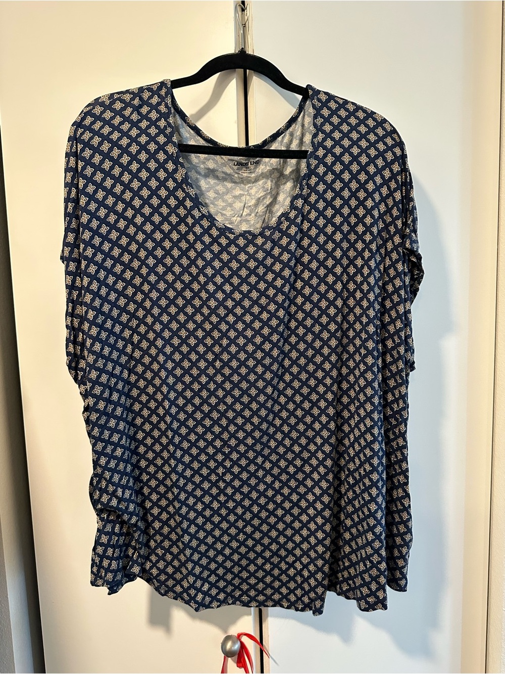 3x Lands End Women's Navy Patterned Scoop Neck Top